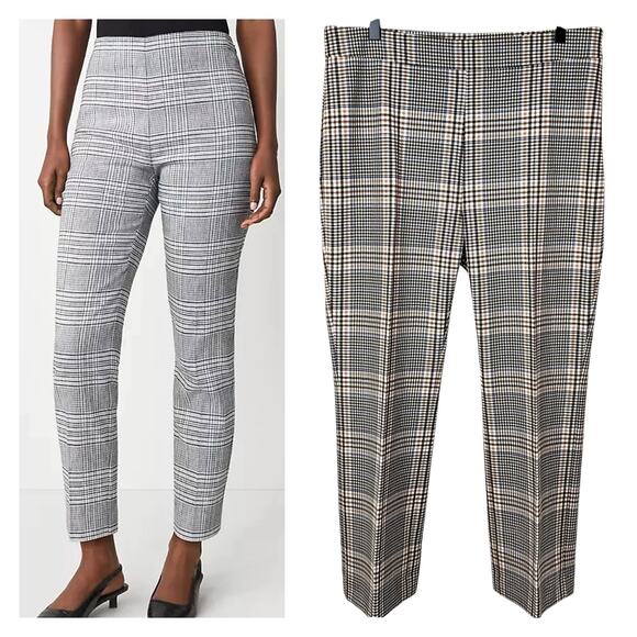 Ann Taylor The Side-Zip Ankle Plaid Pant Sz 10 High Waist Straight Leg Trousers - Picture 1 of 10